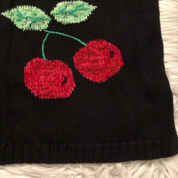 Vintage Quacker Factory Cherry Novelty Embroidered Black Knit Ugly Sweater L - Picture 5 of 9
